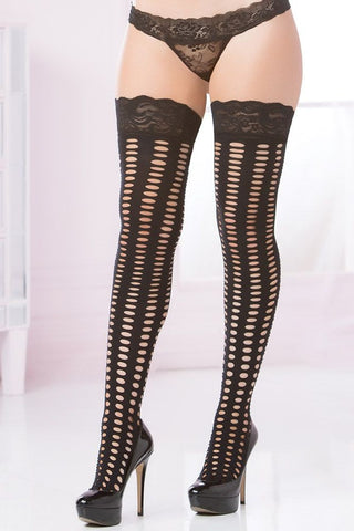 Pot Hole Lace Top Thigh Highs in OS
