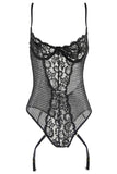 Black Crochet Fishnet and Galloon Lace Teddy in L