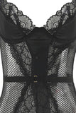 Black Crocheted Mesh & Lace Bustier in 1X/2X