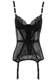 Black Crocheted Mesh & Lace Bustier in 1X/2X