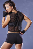 Black Sport Net Mesh Crop Tank in OS