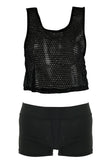 Black Sport Net Mesh Crop Tank in OS