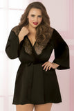 Black Satin and Eyelash Lace Robe in OSXL