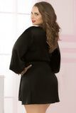 Black Satin and Eyelash Lace Robe in OSXL