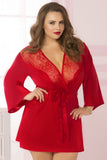 Cardinal Red Satin and Eyelash Lace Robe in OSXL