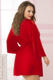 Cardinal Red Satin and Eyelash Lace Robe in OSXL