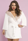 White Satin and Eyelash Lace Robe in OSXL