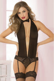 Plunging Black Mesh Tuxedo Teddy in OS