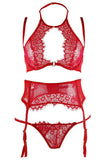Ravishing Red Eyelash Lace Bra, Garter & Panty in M