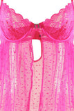 Hot Pink Peony Lace Babydoll & Thong in M