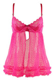 Hot Pink Peony Lace Babydoll & Thong in L
