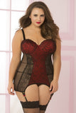 Black & Red Dot Mesh Chemise in 1X/2X