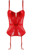 Ravishing Red Geo Lace Bustier and Thong in L