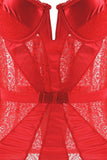 Ravishing Red Geo Lace Bustier and Thong in XL