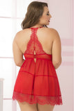 Cardinal Mesh Babydoll & Thong in 1X/2X