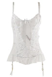 White Floral Motif Lace Bustier Set in S