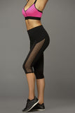 Side Net Black Microfiber Capri Leggings in S