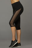 Side Net Black Microfiber Capri Leggings in M