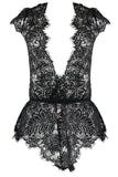 Plunging Black Eyelash Lace Romper in S