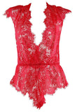 Plunging Red Eyelash Lace Romper in L