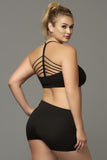 Seamless Black Strappy Sports Bra in 1X/2X