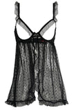 Black Polka Dot Mesh Cupless Babydoll in OS