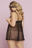 Black Polka Dot Mesh Cupless Babydoll in OSXL