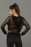 Long Sleeved Black Net Hoodie in OS