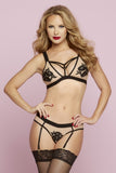 Nude Mesh Bra & Panty with Black Applique in XL
