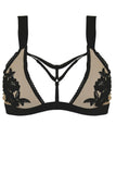 Nude Mesh Bra & Panty with Black Applique in XL