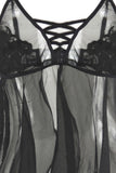Floral Embroidered Black Mesh Babydoll in M
