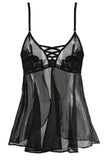 Floral Embroidered Black Mesh Babydoll in 1X/2X
