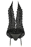 Black Feather Galloon Lace Teddy in OS