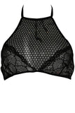 Crotchet Black Net & Floral Lace Bra Set in OS