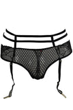 Crotchet Black Net & Floral Lace Bra Set in OS