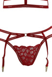 Red Feather Galloon Lace Bra & Panty Set in OS