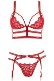 Red Feather Galloon Lace Bra & Panty Set in OS