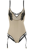 Nude Mesh Teddy with Black Applique in L