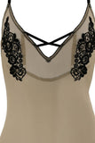 Nude Mesh Teddy with Black Applique in XL