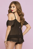 Black Chiffon Cami & Boxer Shorts in S