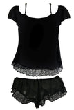 Black Chiffon Cami & Boxer Shorts in S