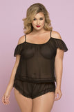 Black Chiffon Cami & Boxer Shorts in 1X/2X