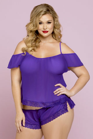 Violet Chiffon Cami & Boxer Shorts in 1X/2X