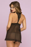 Black Peony Lace & Mesh Babydoll in S