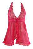 Hot Pink Peony Lace and Mesh Babydoll in S