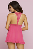 Hot Pink Peony Lace and Mesh Babydoll in L