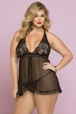 Black Peony Lace & Mesh Babydoll in 1X/2X