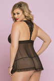 Black Peony Lace & Mesh Babydoll in 1X/2X