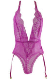 Plunging Lace and Net Orchid Teddy in XL