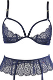 Navy Galloon Lace Bra, Garter, Thong & Gloves in M